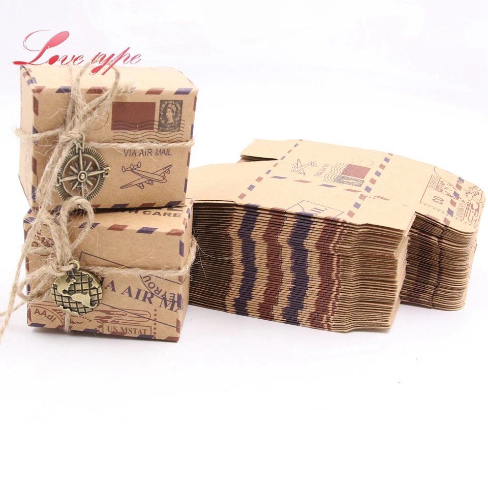 

10pcs Retro kraft Paper Creative Gifts Candy Box with Accessories Wedding Favors and Gift Boxes Birthday Party Decor Supplies