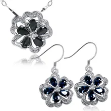 Модное милое темно-синее сапфировое ювелирное изделие в форме цветка наборы кольцо настоящий самоцвет кулон ожерелье серебро 925 набор