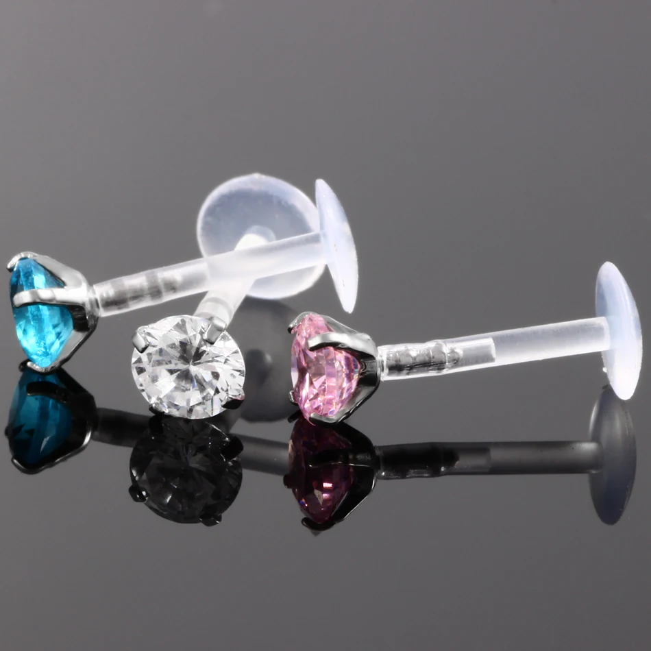 Bagues à lèvres en cristal PTFE Bioplast 16G, 1 pièce, Piercing, fil interne, gemme Labret, oreille, Tragus, Sexy, bijoux pour le corps, Piercing