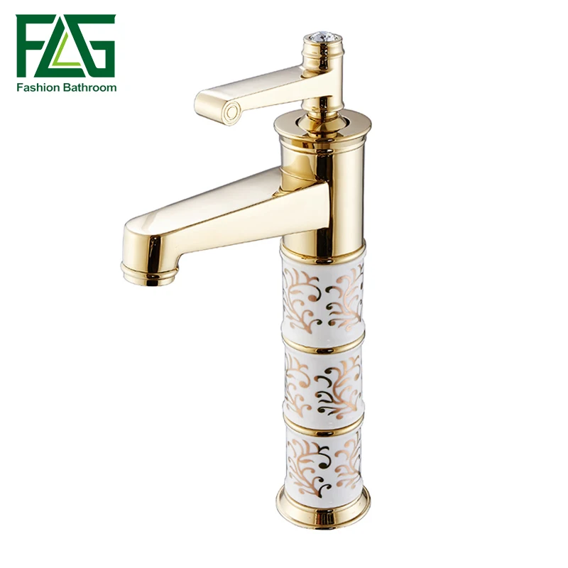 

Free shpping Quality Guarantee Brass Rubinetto Bagno Bianco Oro Tap Mixers with Crystal Faucet Handles