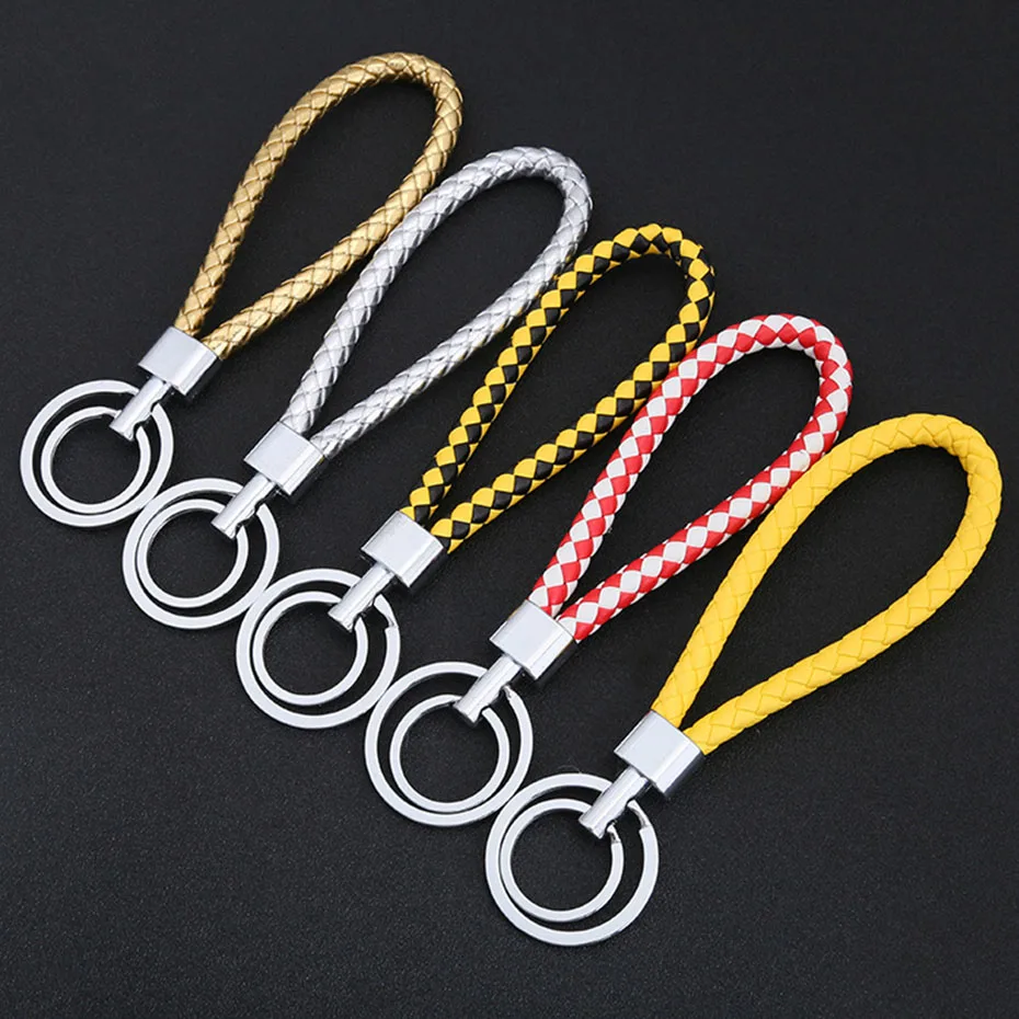 Exquisite PU Leather Strap Keychain 20 Colors Woven Rope Car Key Chain