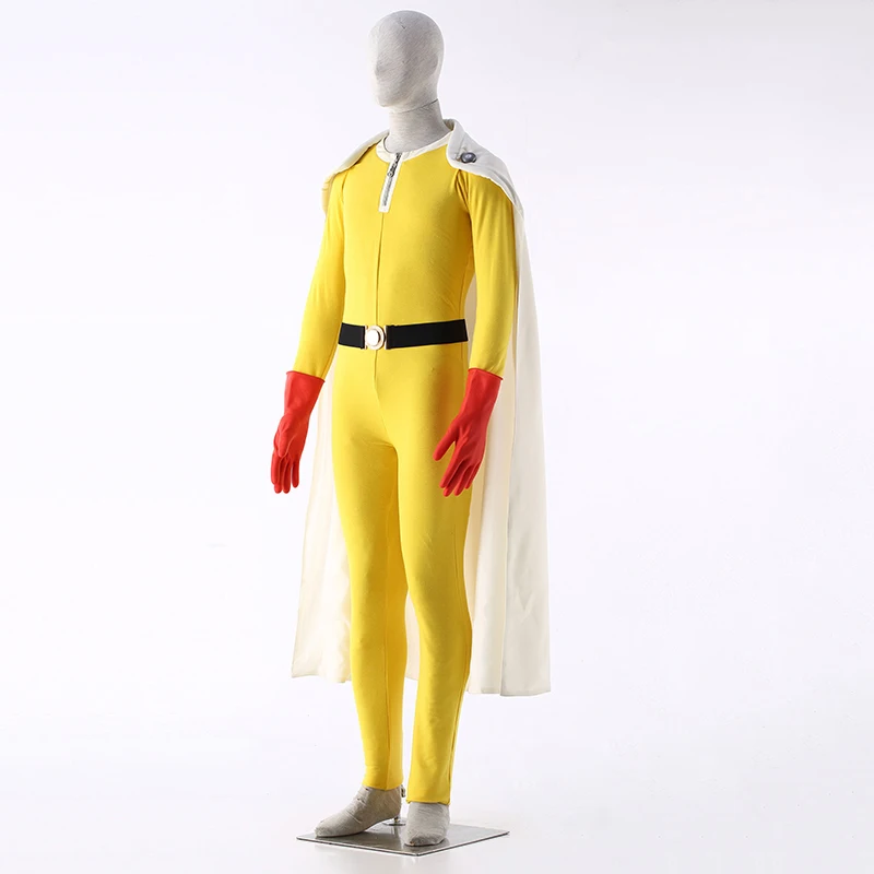 Halloween Anime ONE PUNCH MAN Saitama Cosplay Costume Set: Customize Size Jumpsuit, Cloak, Belt, Gloves Set for Men image 2