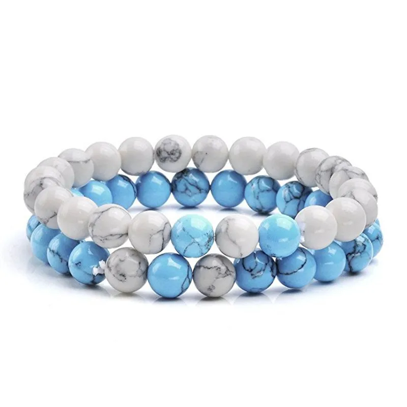 

Summer Style Natural Stone Beaded Bracelet Set Pack For Men Women Jewelry Fashion 2 Colors Couple Distance Bracelets Hot Sale