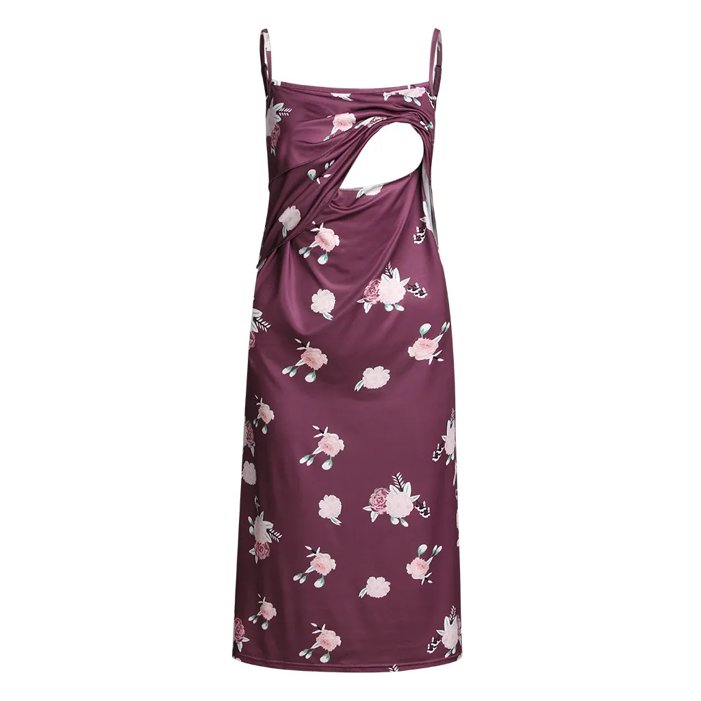 TLOTUNY женское платье для кормящих матерей, платье-комбинация без рукавов с оборками, летнее платье с принтом для кормящих грудью и рюшами ZJ02 - Color: RD