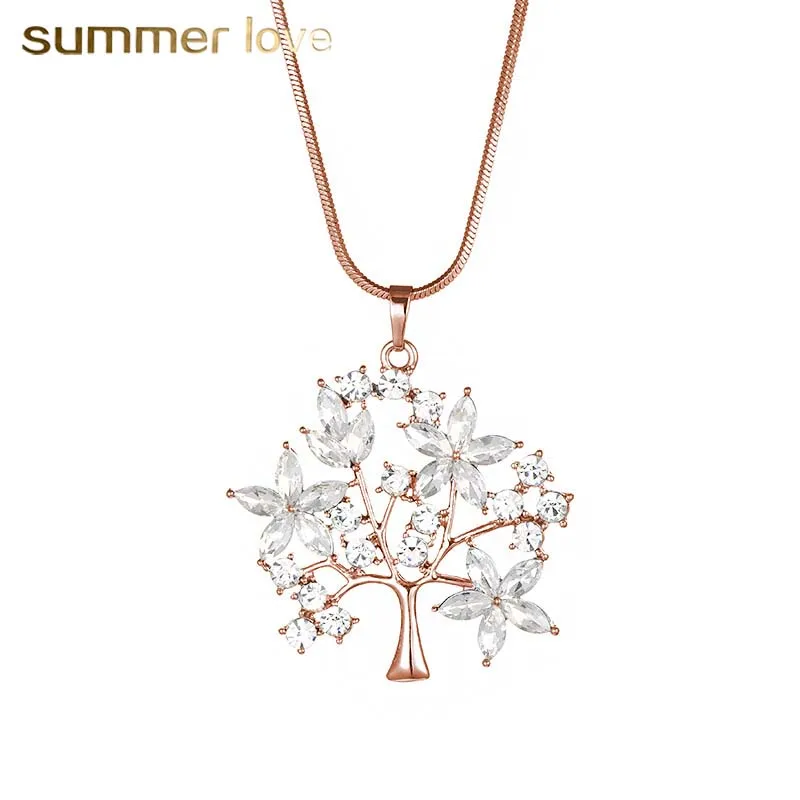 

2017 Tree Charm Necklace for Women Flower Tree Crystal Pendant Necklace Gold/Silver Color Fashion Jewelry Female collares New
