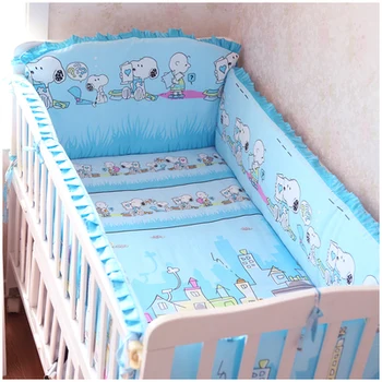 

Promotion! 6PCS Cartoon Baby cot bedding set crib bedding set 100% cotton baby bedclothes,include(bumper+sheet+pillow cover)