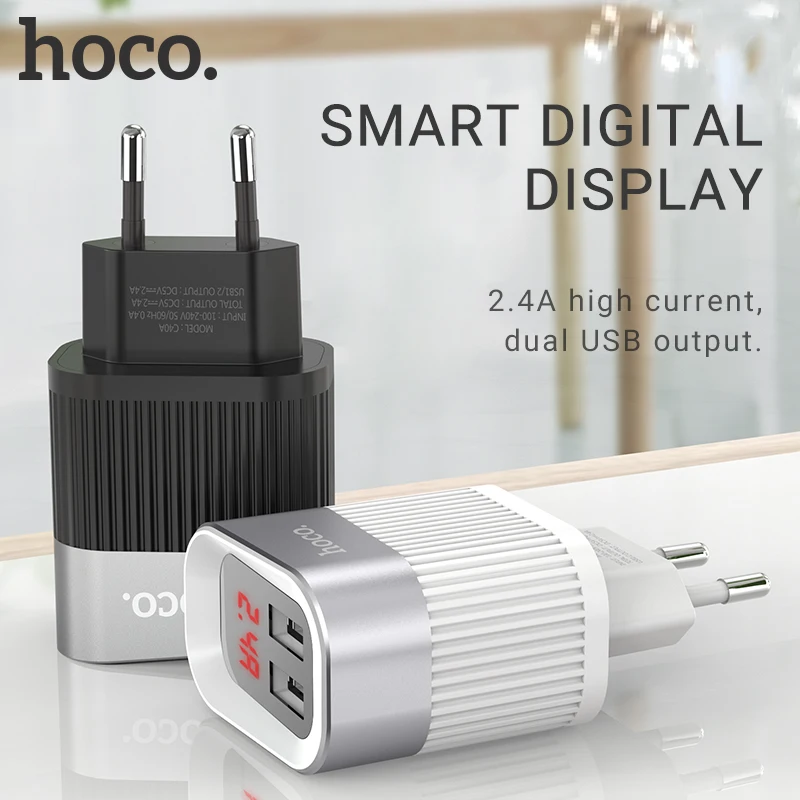 

hoco wall charger dual usb adapter 2.4a usb a wall outlet eu plug for apple iphone samsung xiaomi universal power usb wall plug