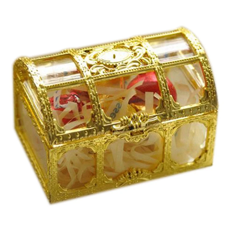 

20Pcs Treasure Box Gold Transparent Plastic Wedding Gift Boxes Baby Shower Candy Box