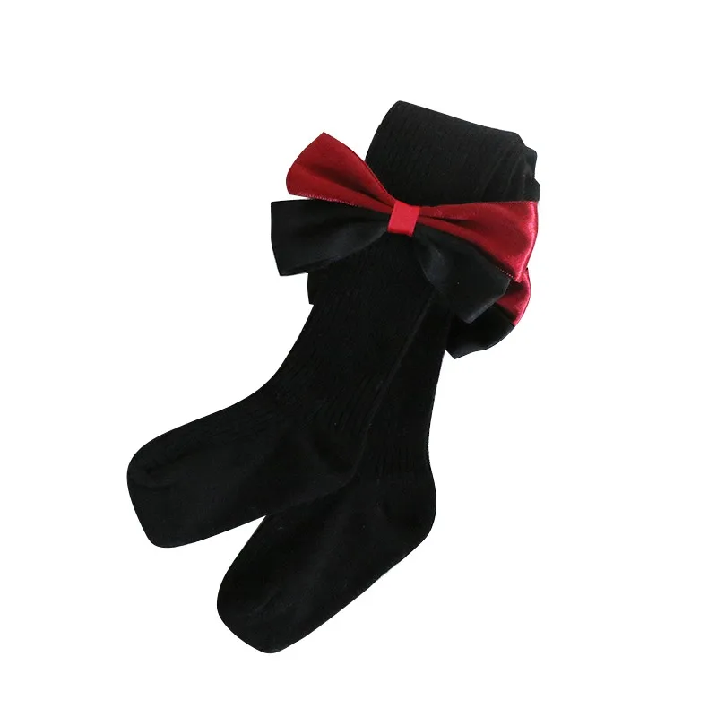 Новые детские носки, длинные мягкие хлопковые кружевные детские носки до колена с большим бантом для маленьких девочек - Цвет: Серый