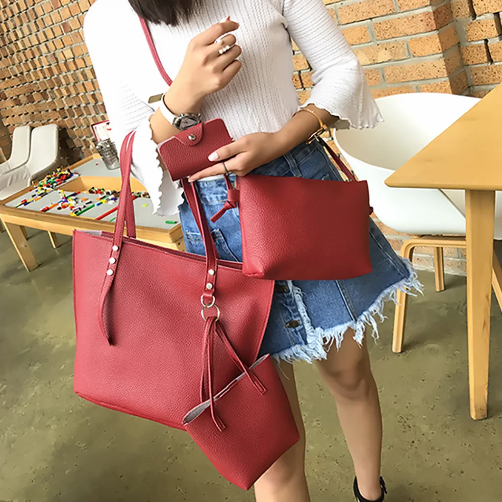 4Pcs Folding Women Big Size Handbag Tote Ladies Casual Pattern Leather Shoulder Bag+Crossbody Bag+Handbag+Wallet#3