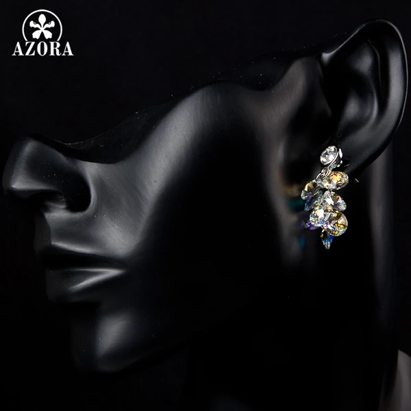 AZORA Gorgeous White Gold Color Gradual Change Stellux Austrian Crystal Water Drop Drop Earrings TE0039