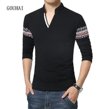 2017 Spring Autumn Long Sleeve Solid Tshirt Men Plus Size M-5XL Fashion Male Casual Cotton V Neck Slim Fit T shirt Men