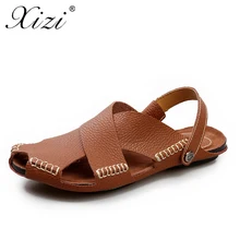 XIZI/Лидер продаж, кожаные мужские сандалии, летние дышащие сандалии для отдыха, Мужская Уличная модная пляжная Мужская удобная обувь на плоской подошве
