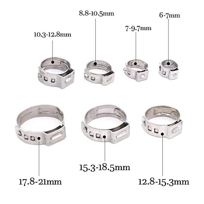 Трубный зажим высокого качества 70 шт 7-21 мм 304 нержавеющая сталь одноушные бесступенчатые хомуты набор