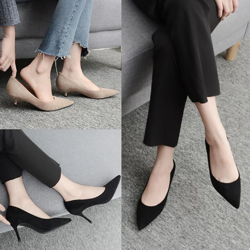 

2019 Fashion Ladies OL Office High Heels Flock Pointed Toe Sexy Shoes Women Three Styles Heels Pumps Shoes Women