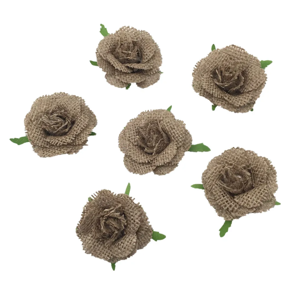 

6PCS 5.5cm Handmade Burlap Rose Flowers Chic Wedding Event & Party Supplies AA8093