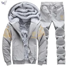 Casual Tracksuit Men set Winter Brand Two Piece Sets All Cotton Inner Fleece Thick Hooded Jacket+Pants Sporting Suit Male M-4XL