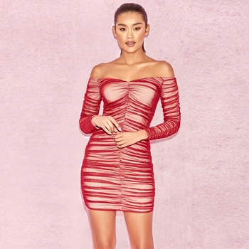 

Spring 2019 Mini Dress Celebrity Sexy Full Draped Backless Women Slash Neck Night Club O Neck Body con Party Dresses Wholesale