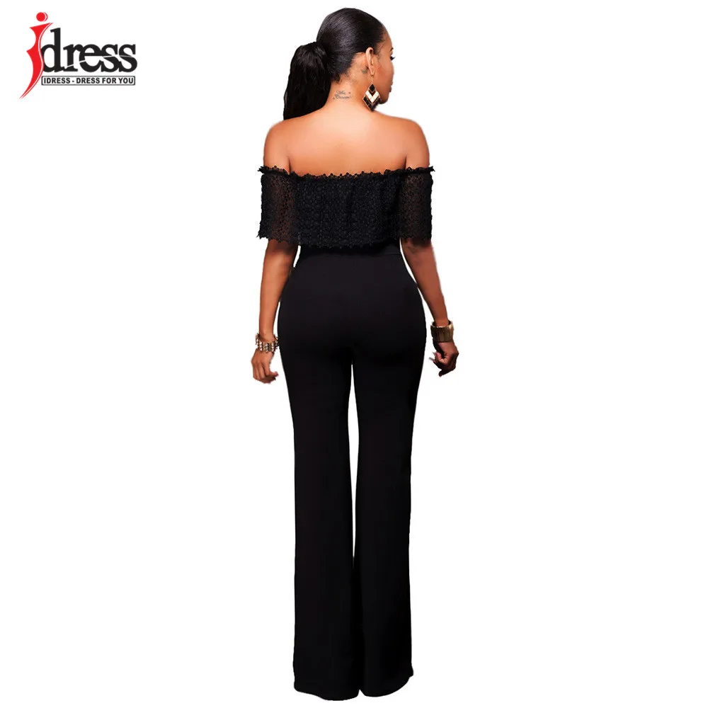 IDress New Arrival Casual Slash Neck Strapless Black Women Jumpsuits Off the Shoulder Top Long Pants Loose Ladies Romper (3)