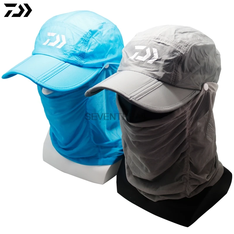 Brand Daiwa Dawa Gray Blue Fishing Hat Outdoor Sport Hiking Visor UV Protection Face Neck Cover Sun Protcet Cap | Спорт и