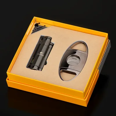 

No Gas Refillable Cigar Lighters Three Torch Jet Flame High Quality Plasma Cigar Lighter And Cutter Set