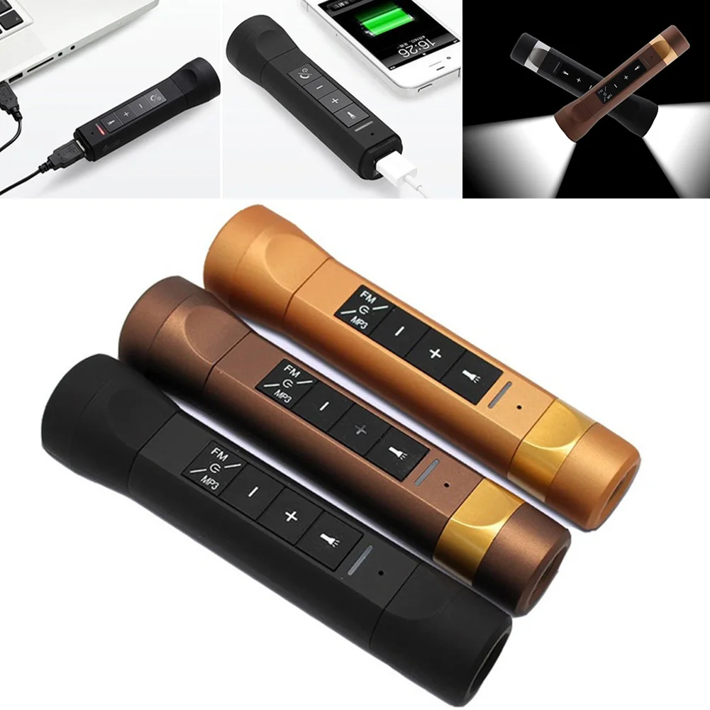 

4 in 1 (Flashlight Power Bank Handfree) Bluetooth Wireless V3.0 Speaker with Mic Music Player Subwoofer Speaker with Power Bank