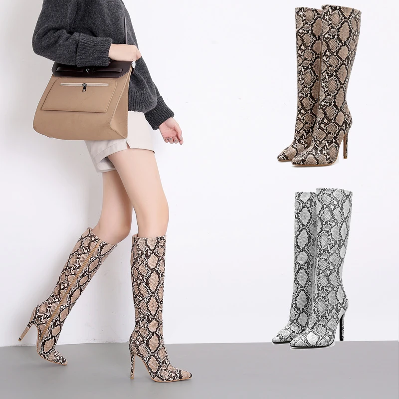 2019 mujeres talla grande 40 primavera rodilla botas altas mujer largo cm tacones finos botas serpentinas señora Casual serpiente imprimir zapatos| de nieve| - AliExpress