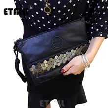 Рок-жеребец, американская мода, стильная женская панк вечерняя сумка с заклепками, женская черная настоящая коровья кожа, заклепки, клатч, Сумочка с заклепками, Evnelope