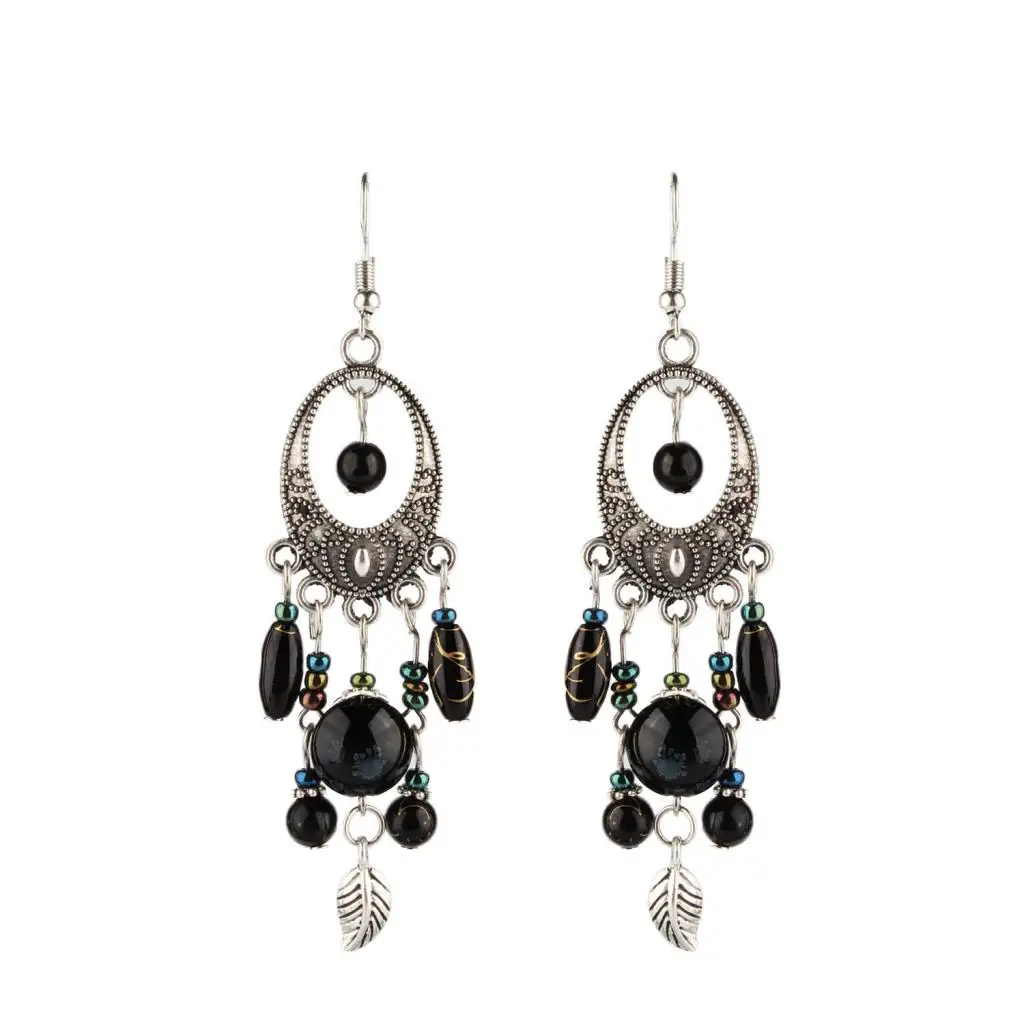 Fashion Bohemian Tassel Beads Fish Hook Drop Chandelier Tribe Earring Women Girls Ethnic Jewelry