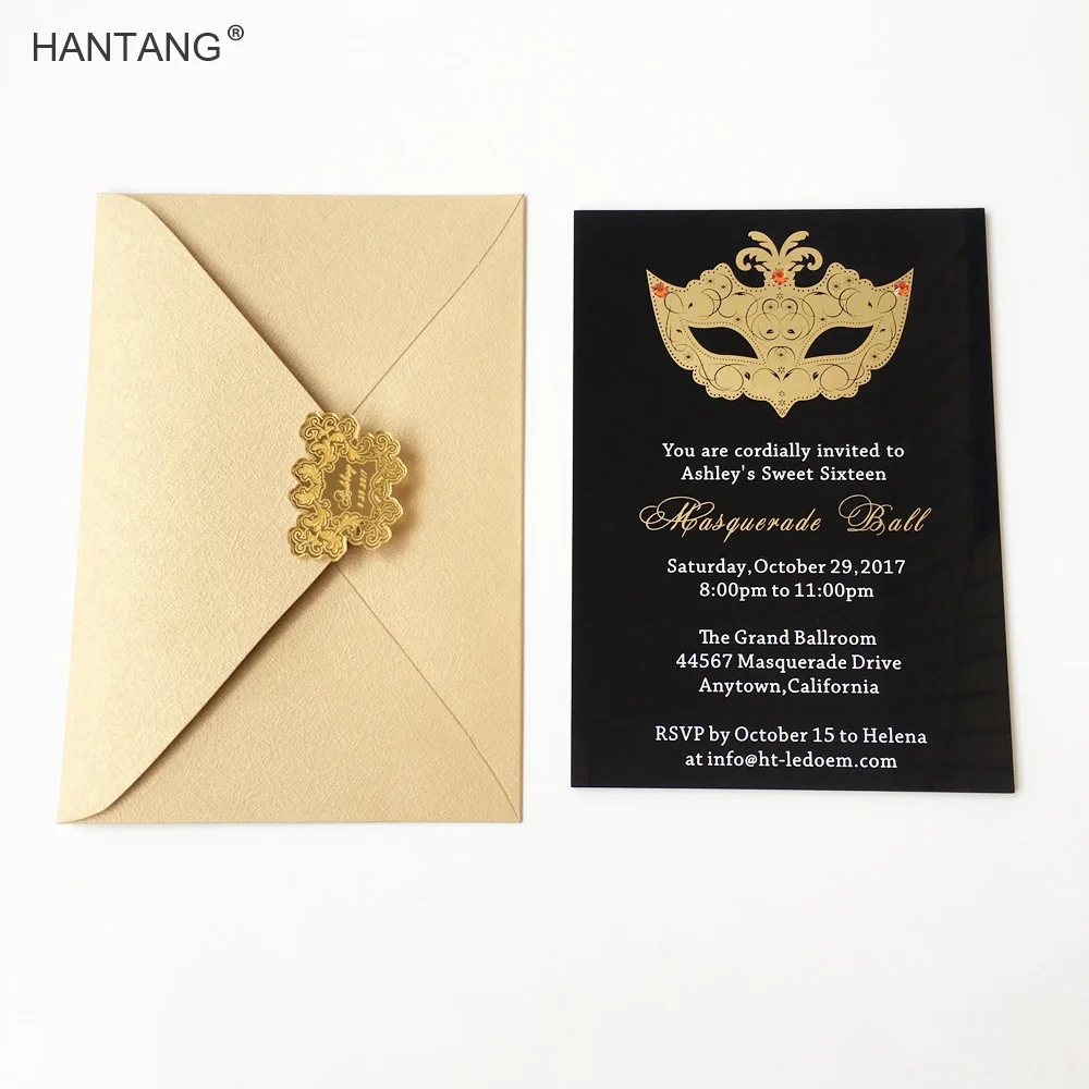  Customized 5x7inch Black Acrylic Birthday Invitation Card Sweet Sixteen Masquerade Ball Invitation  - 32822796118