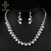 TREAZY элегантные Геометрические свадебные комплекты ювелирных изделий кристалл жемчуг ожерелье серьги набор женские свадебные украшения для выпускного Африканский ювелирный набор