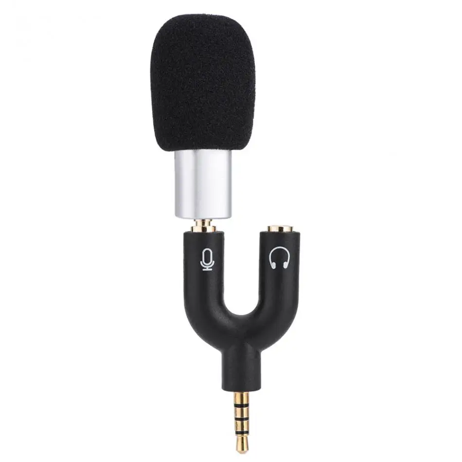 Mini Professional Condenser Microphone Mic Recording w/ 1 to 2 Adapter