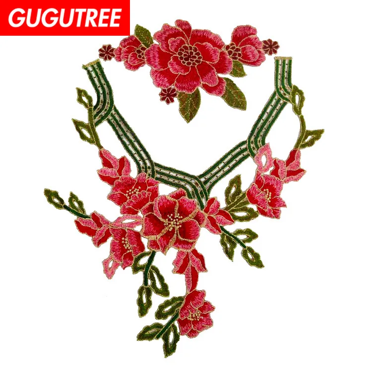 

GUGUTREE embroidery big collar patches flower patches badges applique patches for clothing ZM-32