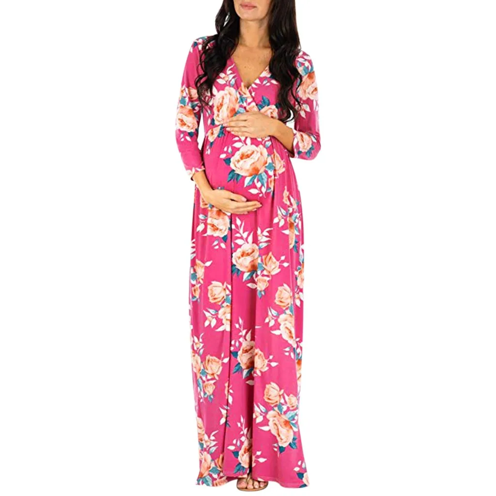 

Women's Pregnancy V Collar Long Sleeve Dress Maternity Floral Print Sundress
