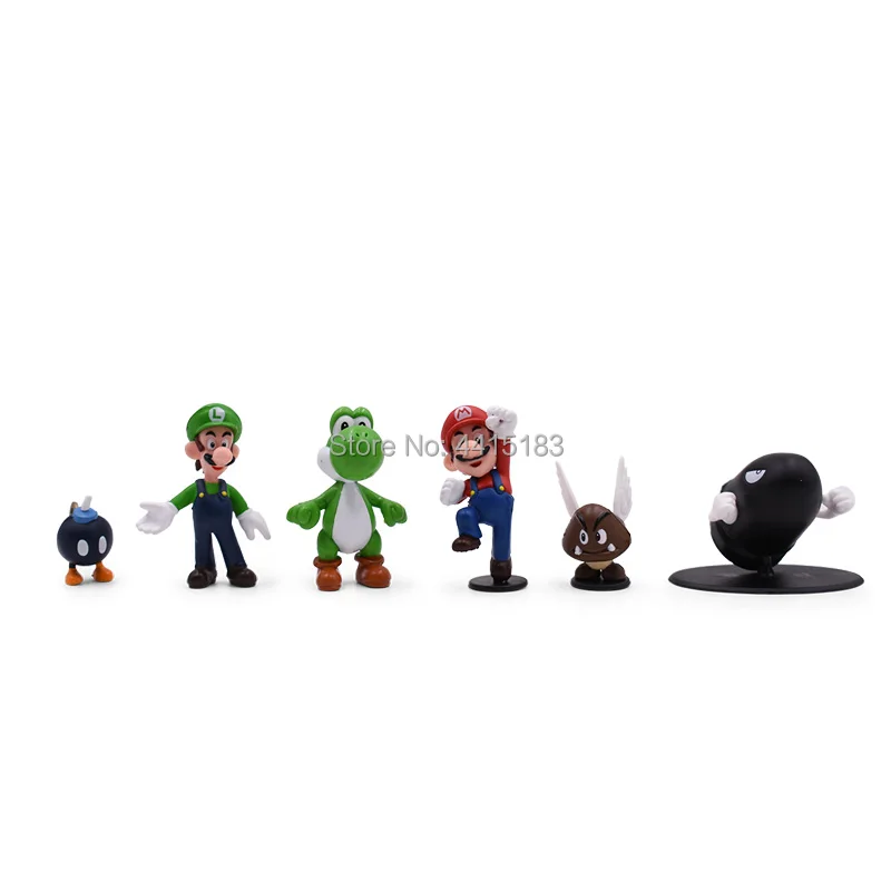 6 Styles/set Anime Figura Super Mario Bros Yoshi Luigi Goomba Mine PVC Action Figure Doll Boxed Collectible Model Baby Toy