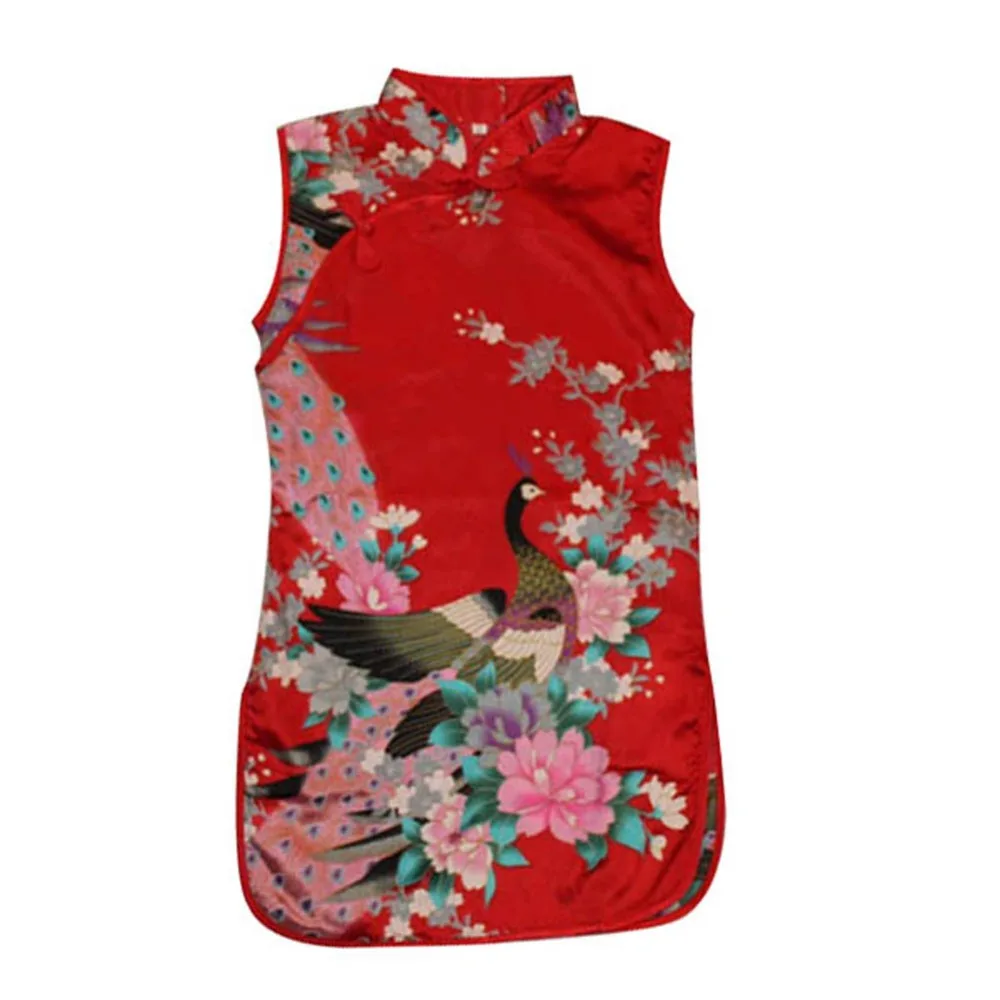 

Lovely Baby Girls Summer Chinese Qipao Dress 2-8Years Kids Peacock Cheongsam Clothes Dresses