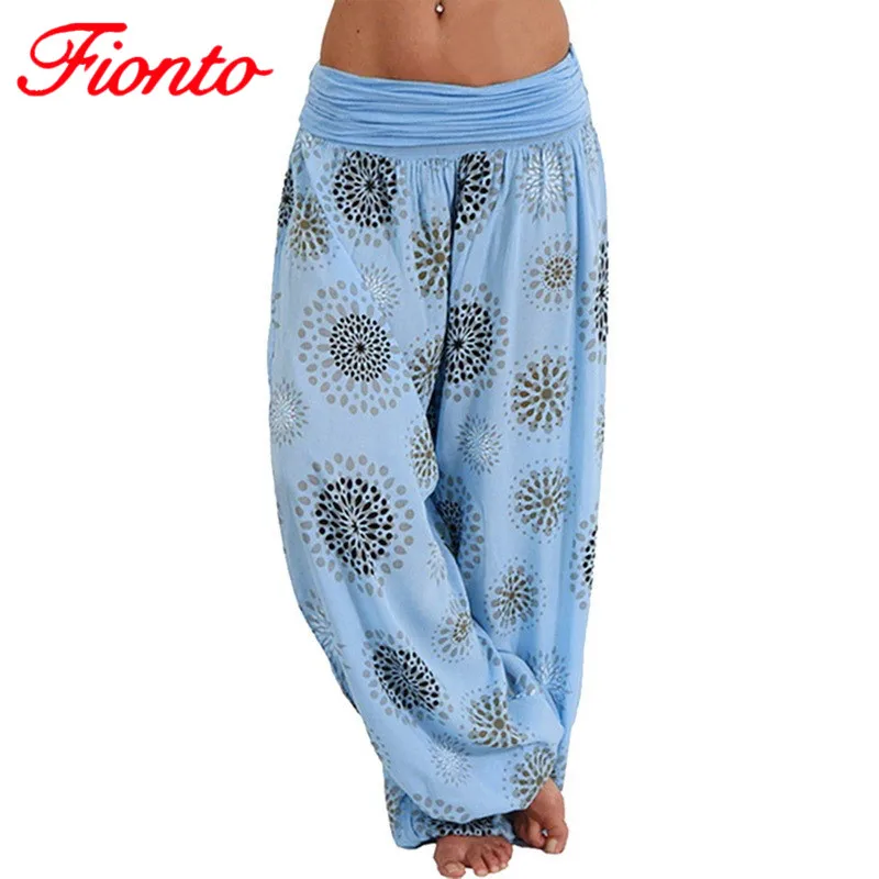 

High Waist Female Cotton Pants Women 2019 India Folk Style Sports Trousers Digital Printed Loose Wide Leg Pants AN1114