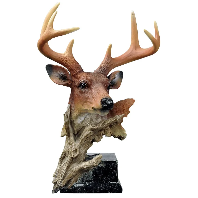 

European Style Deer Head Statues Animals Figurine Resin Art&Craft Home Decoration Accessories Ornaments Opening Gift R667