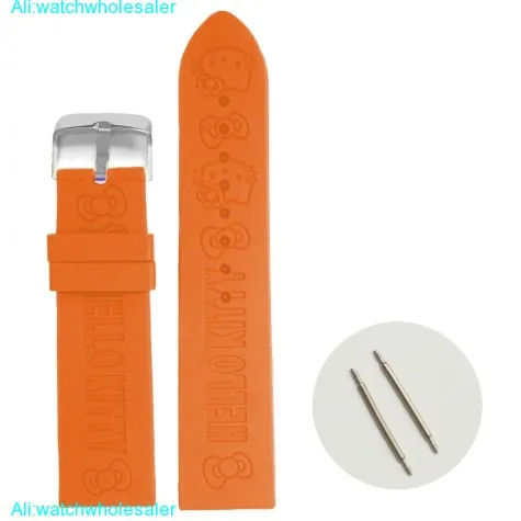 24mm Cat Orange Cartoon Silicone Jelly Rubber Lady Watch Band Straps WB1085H24JB
