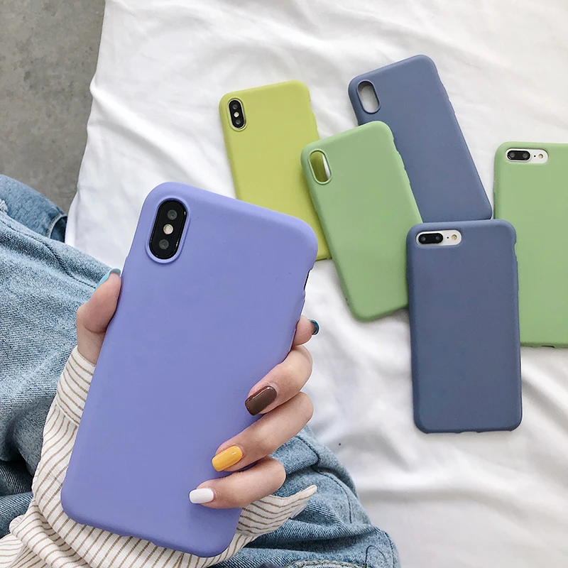 

Solid Color Silicone Couples Phone Cases For iphone XR X XS Max 6 6S 7 8 Plus Cute Candy Color Soft TPU Simple Fashion Cover