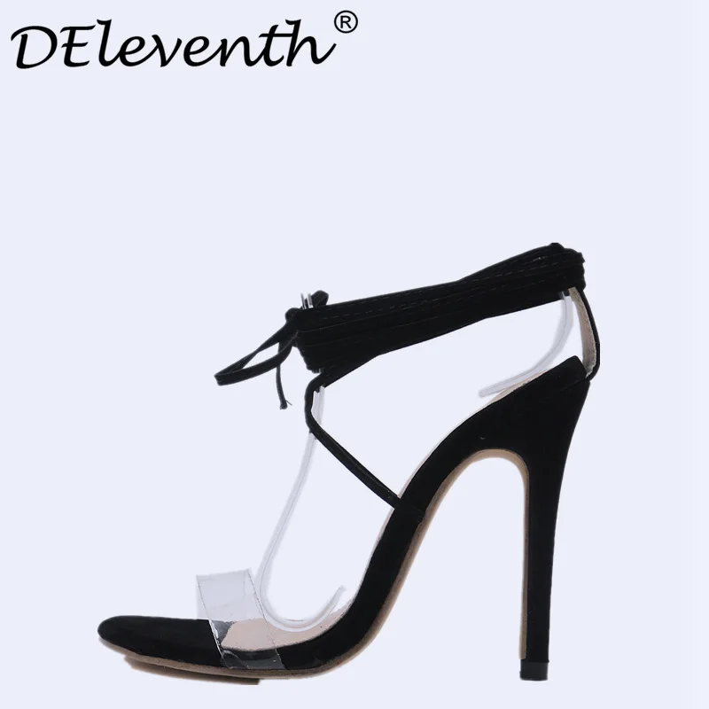 

New Summer Transparent Cross Strap Sandals Gladiator Open Toe Thin High Heels Lady Clear Lace Up Woman Party Sandals For Women 5