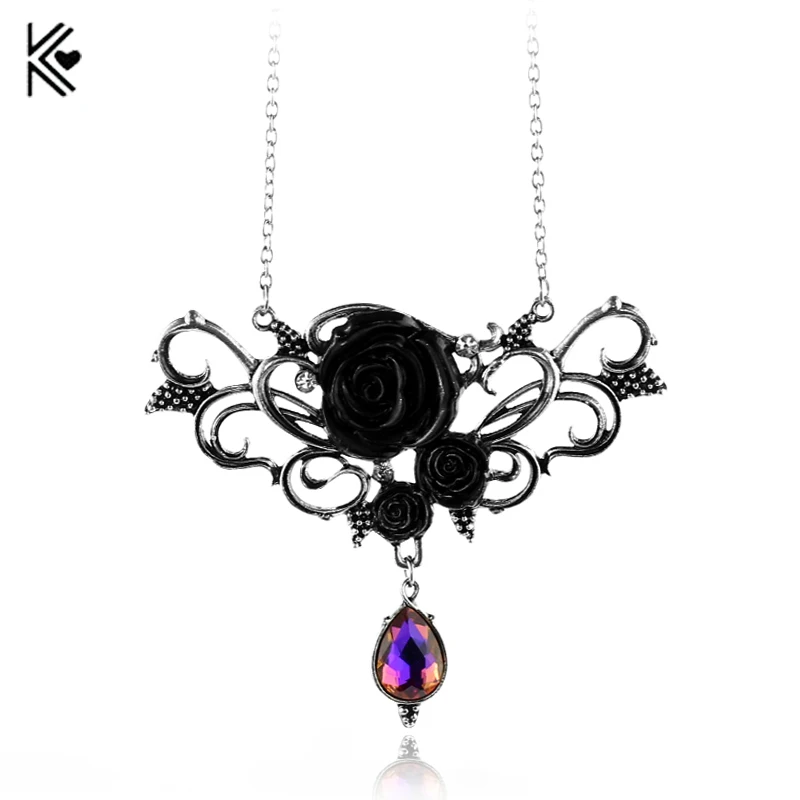 

2017 New Arrival Black Rose And Crystal Necklace Romantic Pendant Necklace for Valentine's Day Gift of Love Women Men collar