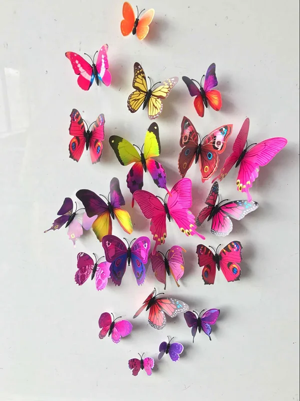 12 шт. ПВХ 3d бабочка домашний декор маленькая Европа милые цветные настенные наклейки красные Переводные картинки с бабочками украшения