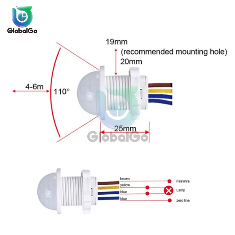 5pcs/Lot 25mm LED PIR Detector Infrared Motion Sensor Switch w/Time Delay Adjustable 828 Promotion Mini PIR Sensor Detector