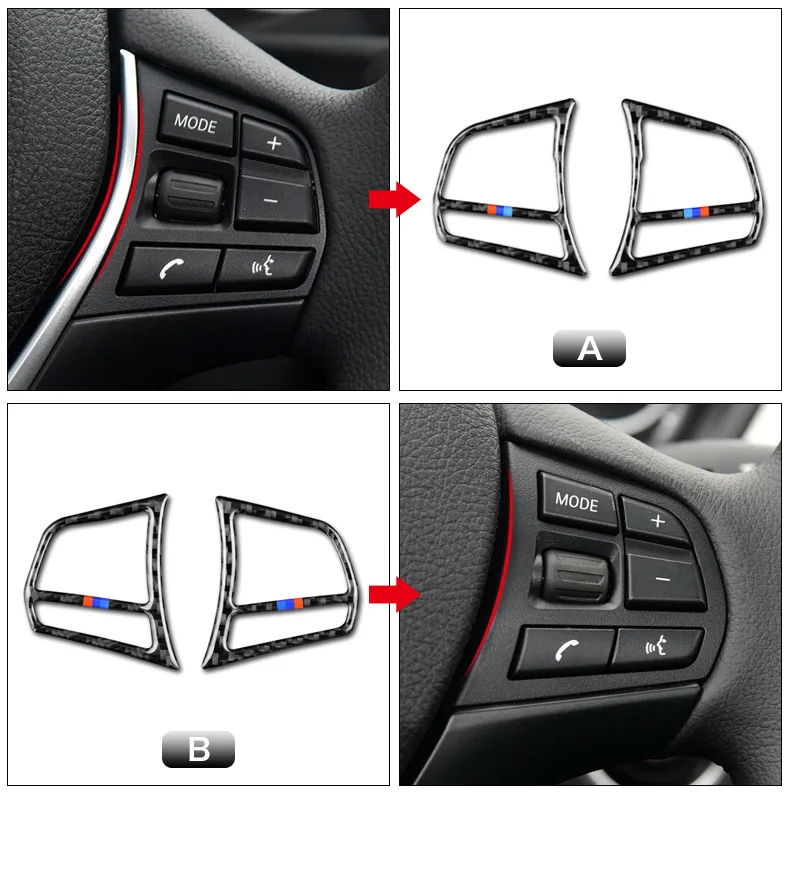 BMW F20 F21 F30 F34 F32 Accessories Interior Carbon Fiber Car Steering Wheel Buttons Stickers Cover Trim Decoration (5)