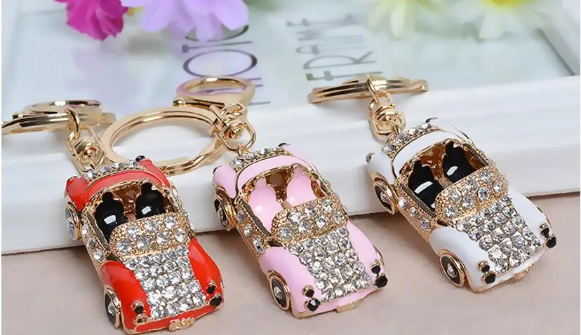 

10pcs Cool Roadster Sports Car Crystal HandBag Pendant trendy Keyring Keychain For Car Purse Bag Buckle key holder Key Chain