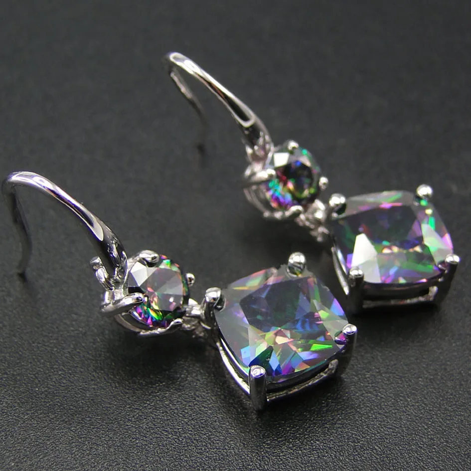 100% 925 Sterling Silver Earring With Rainbow Mystic Topaz Drop Earrings Women Jewelry Earrings with CZ Stone Earrings for Women