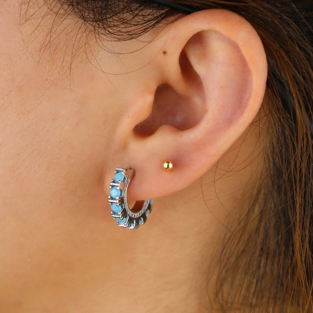circle hoop earring for women trendy jewelry high quality gold silver color pave turquoises cz stone earrings