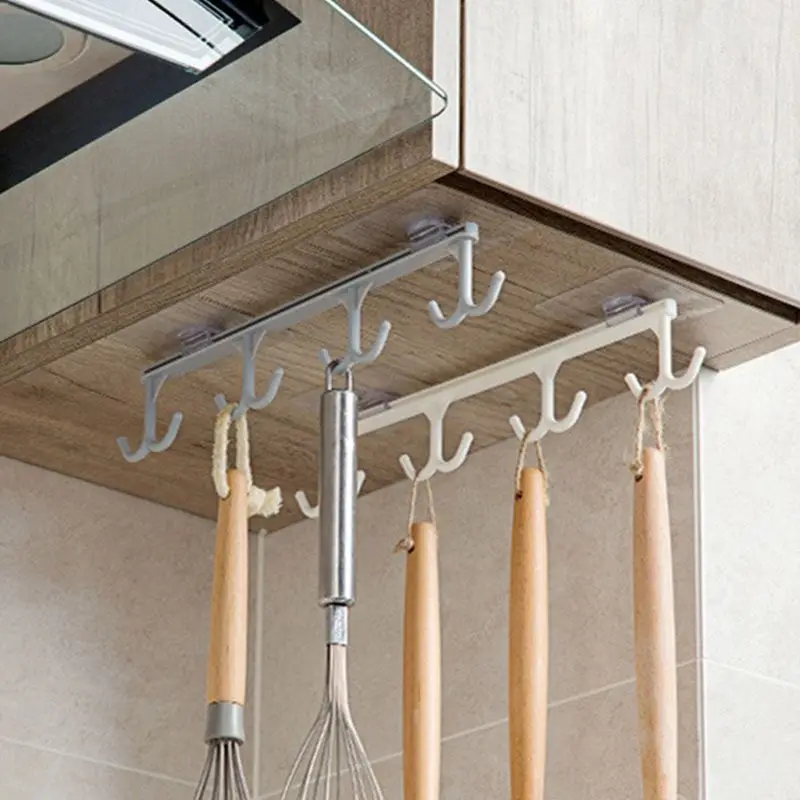 

Self Adhesive Cabinet Cupboard 8 Hooks Rack Cupboard Storage Shelf Hook Hanger Kitchen Bathroom