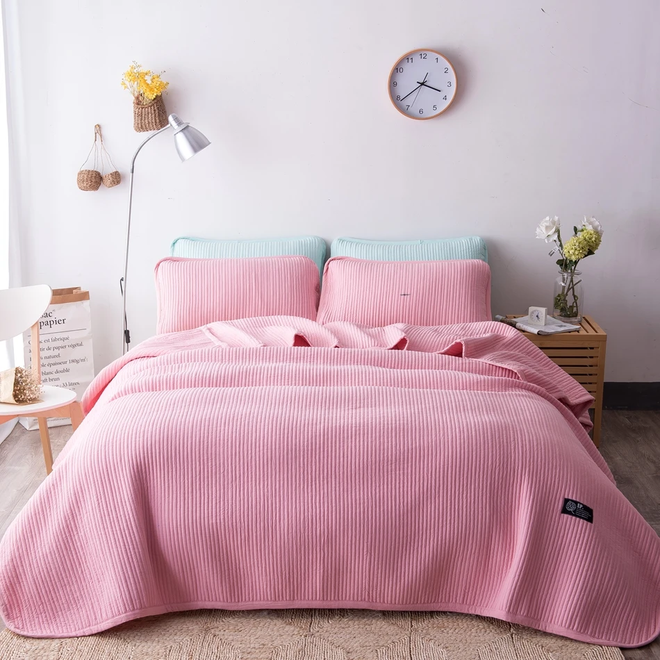 Buy Pink summer bed cover for home,solid color quilted